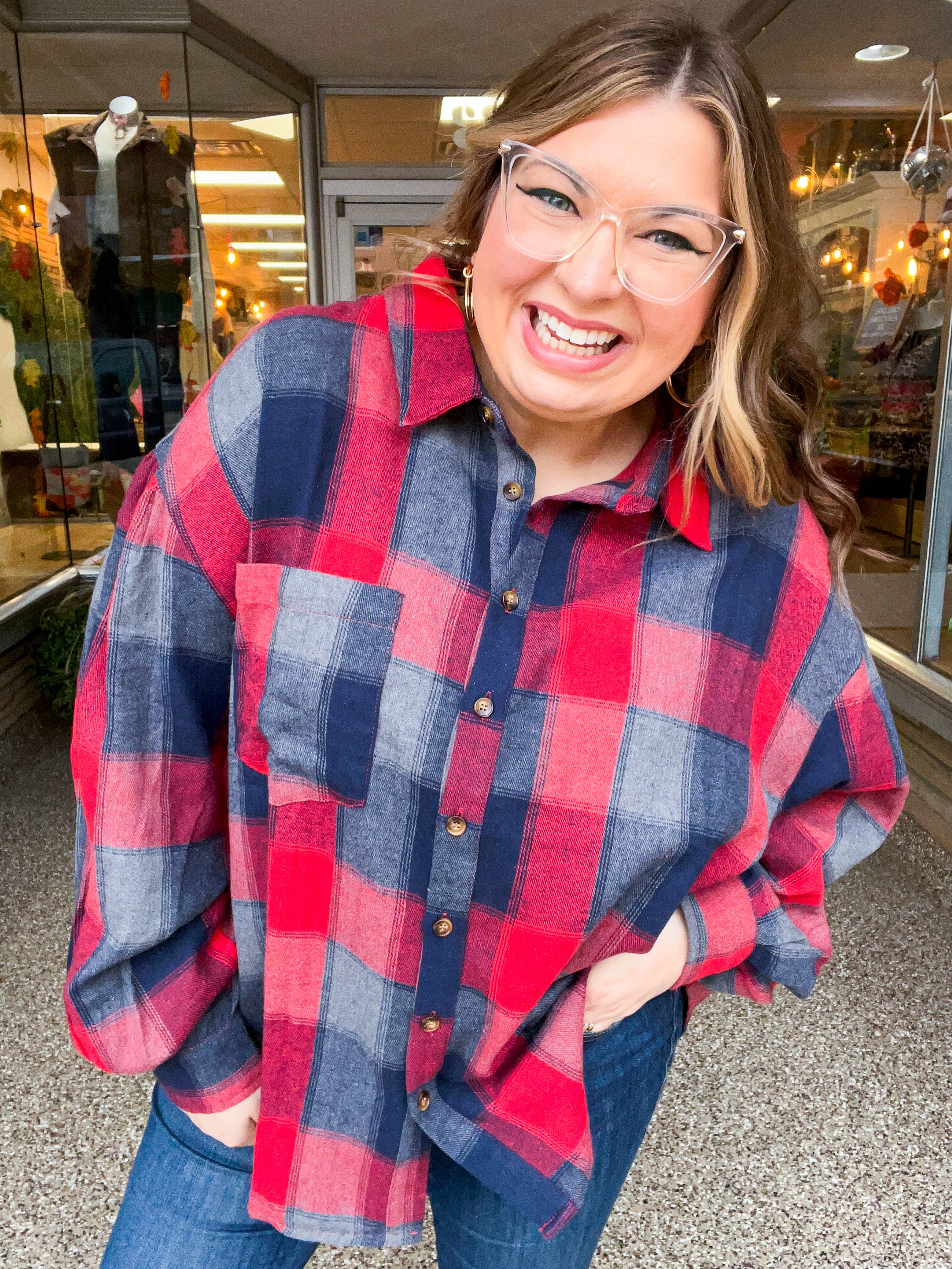 Checkmate Bubble Sleeve Flannel Top