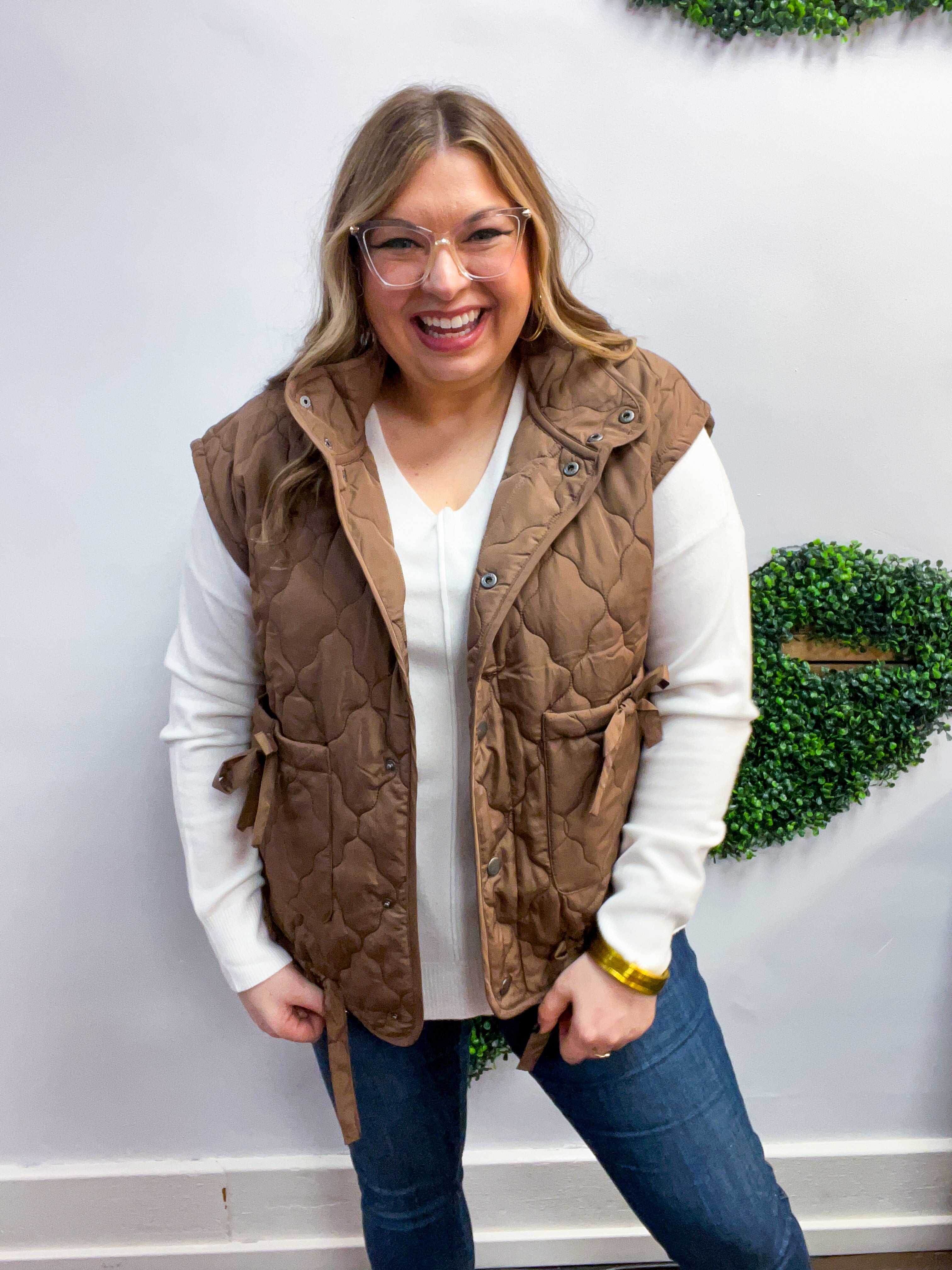 Tied & True Quilted Vest in Brown
