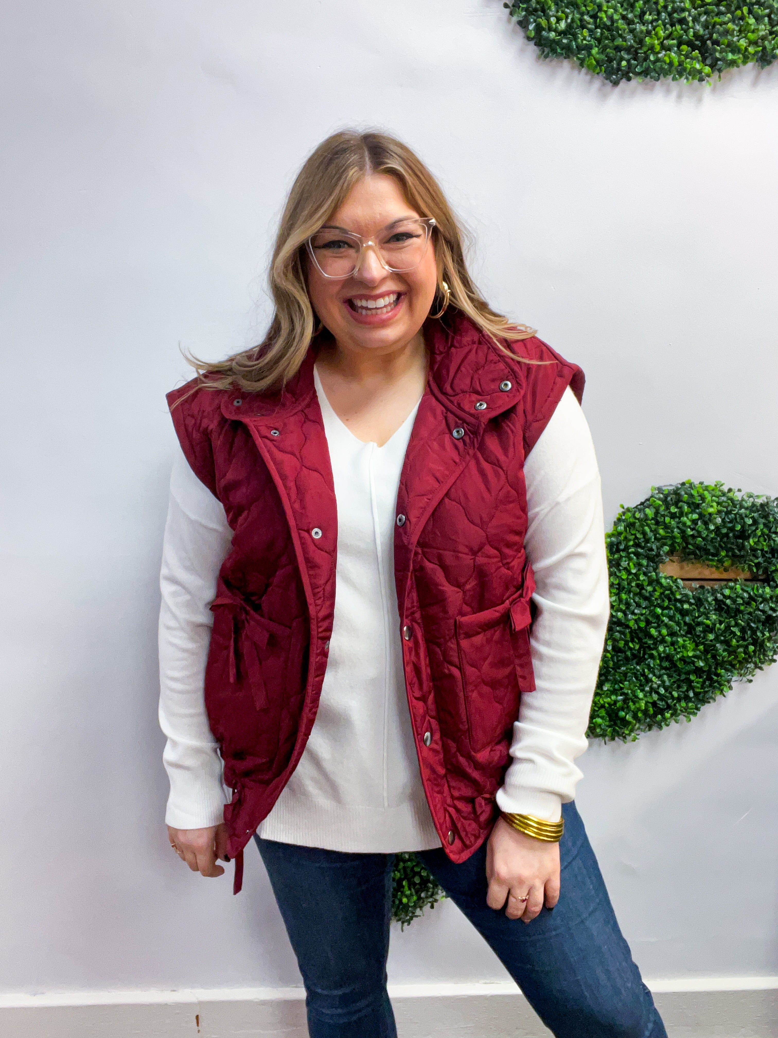 Tied & True Quilted Vest in Burgundy