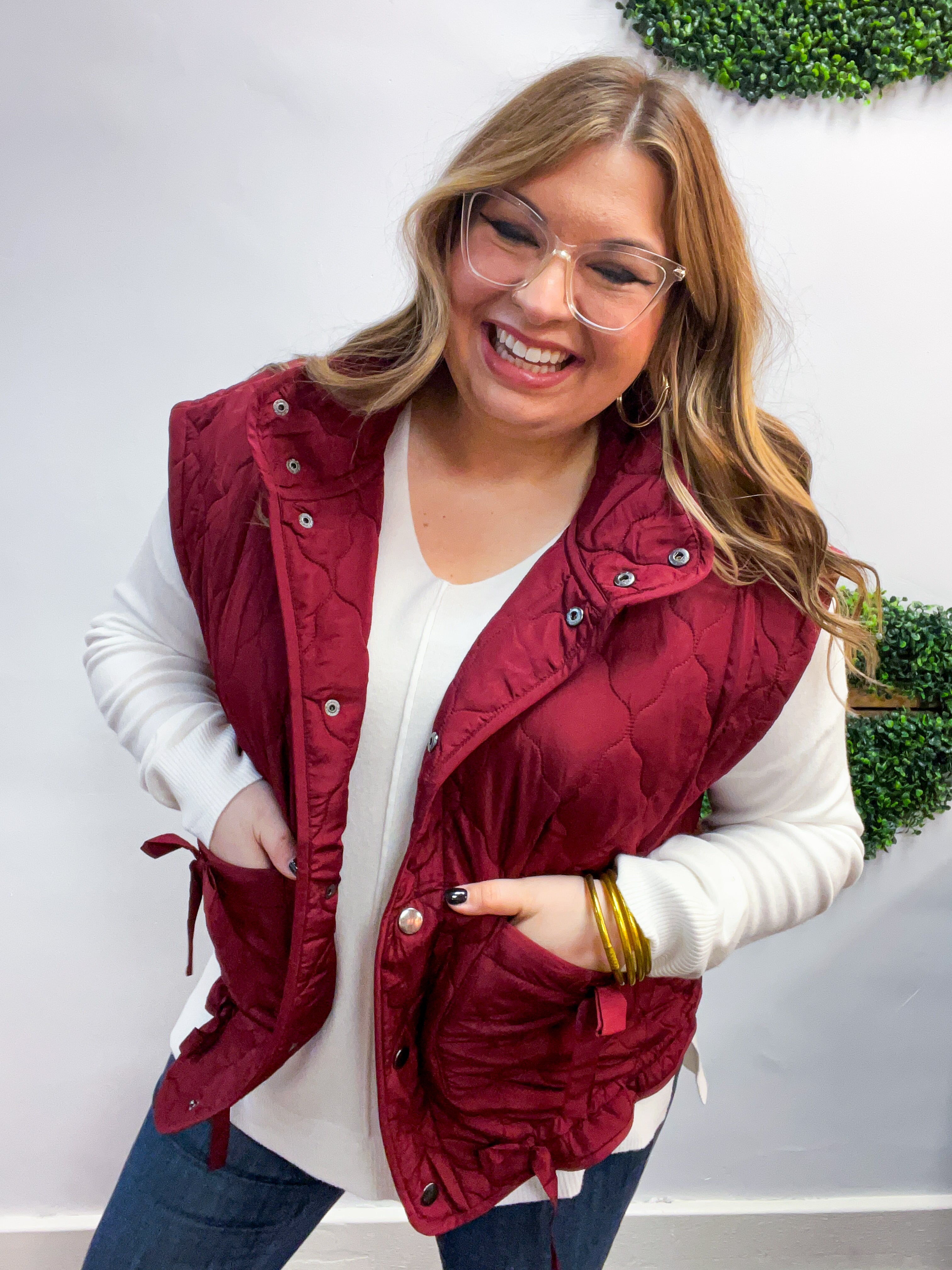 Tied & True Quilted Vest in Burgundy