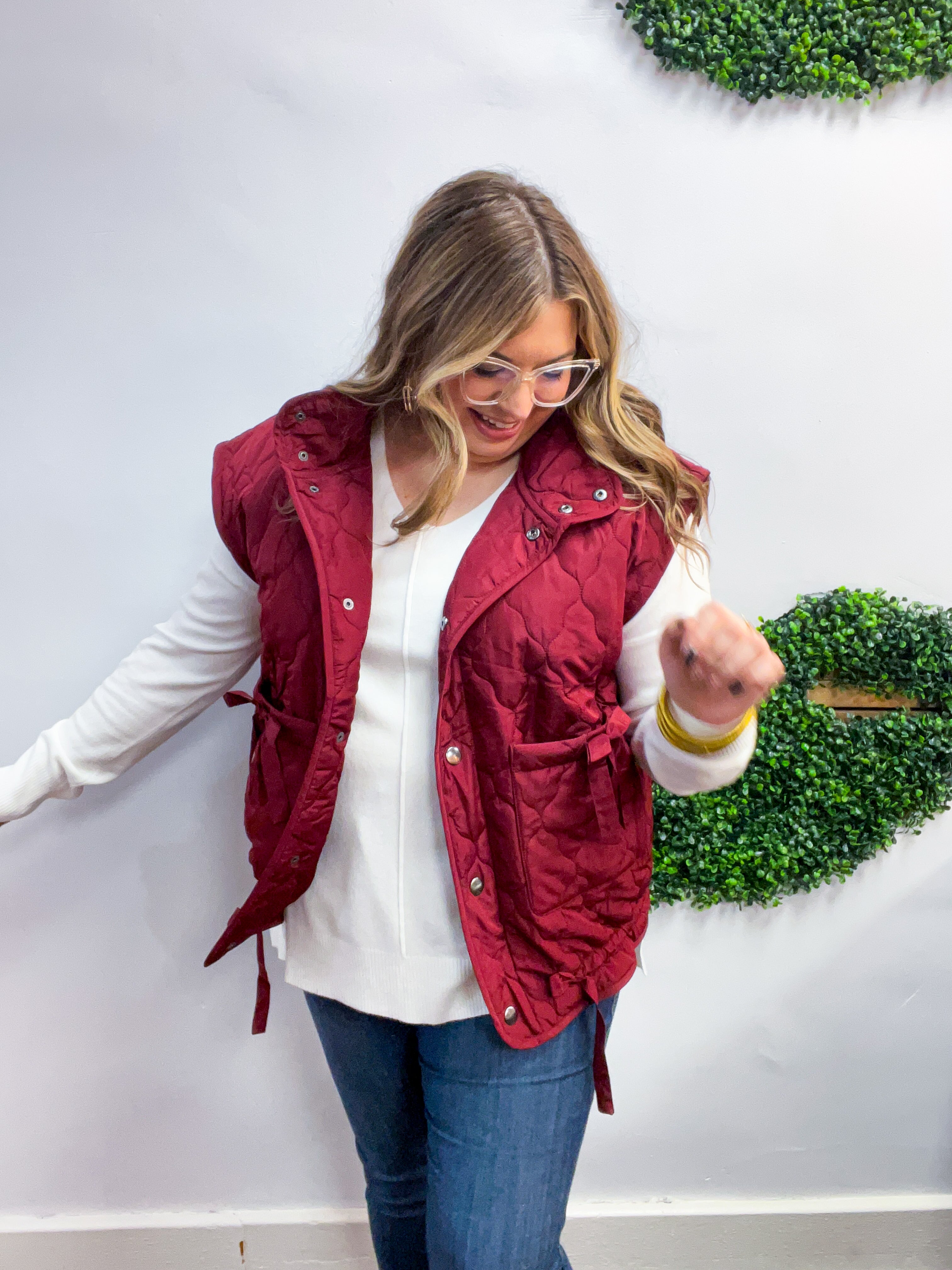Tied & True Quilted Vest in Burgundy