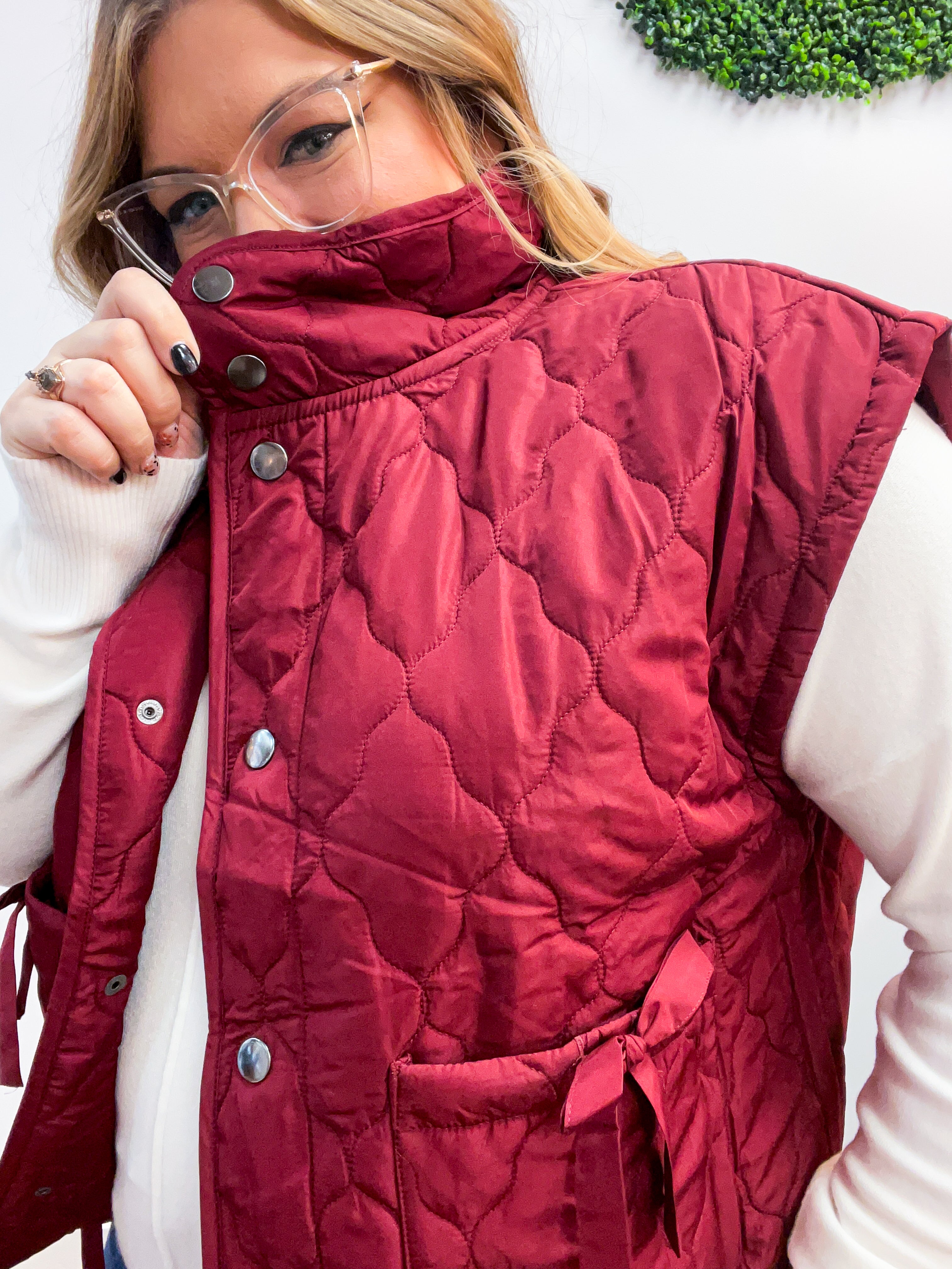 Tied & True Quilted Vest in Burgundy