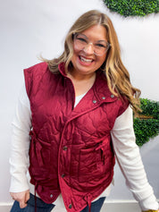 Tied & True Quilted Vest in Burgundy