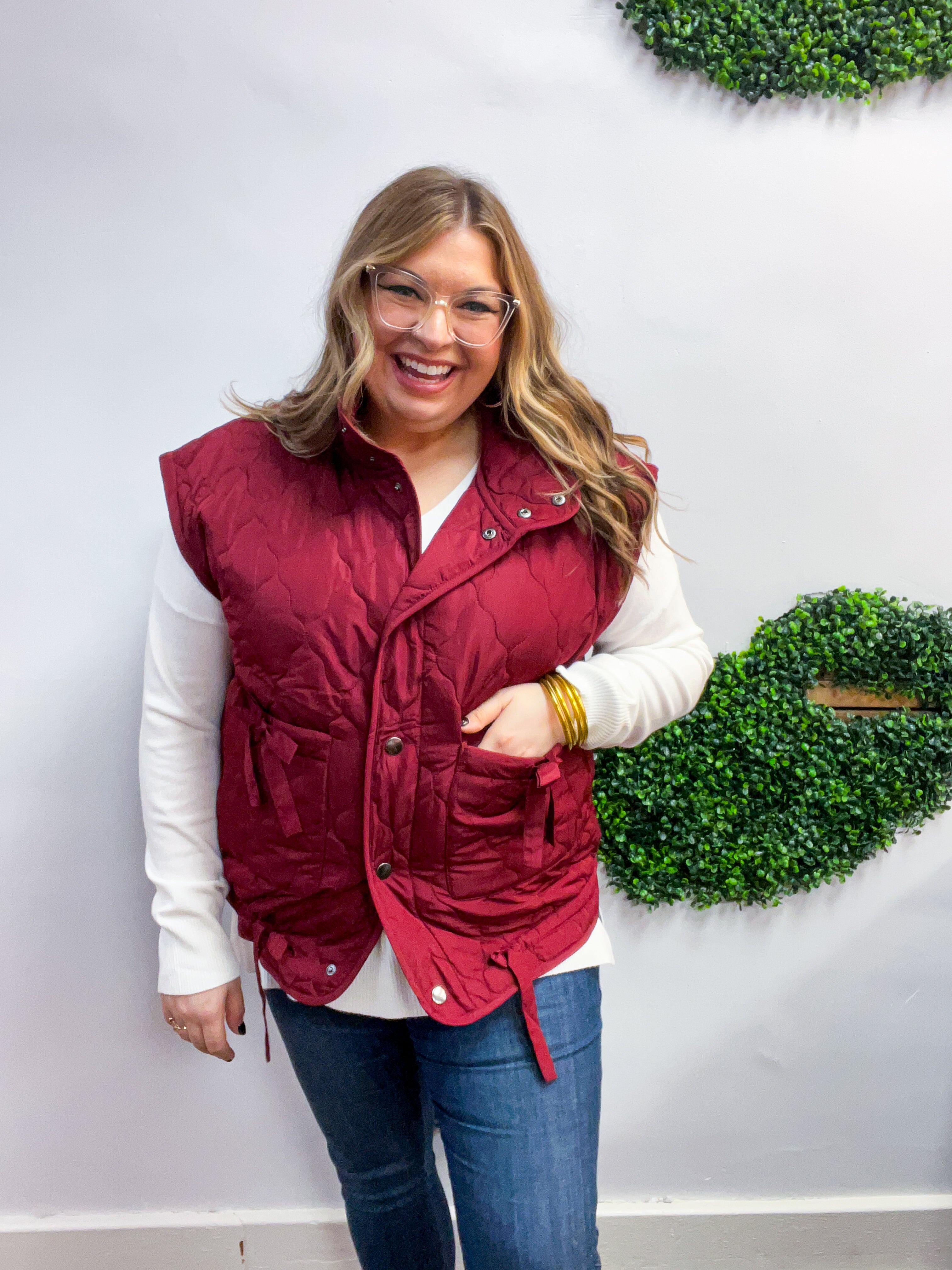 Tied & True Quilted Vest in Burgundy