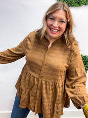 Buttoned Bliss Tiered Top in Cocoa Brown