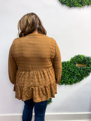 Buttoned Bliss Tiered Top in Cocoa Brown