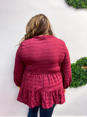 Buttoned Bliss Tiered Top in Red Wine