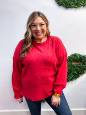 Meadow Ridge Drop Shoulder Sweater in Red