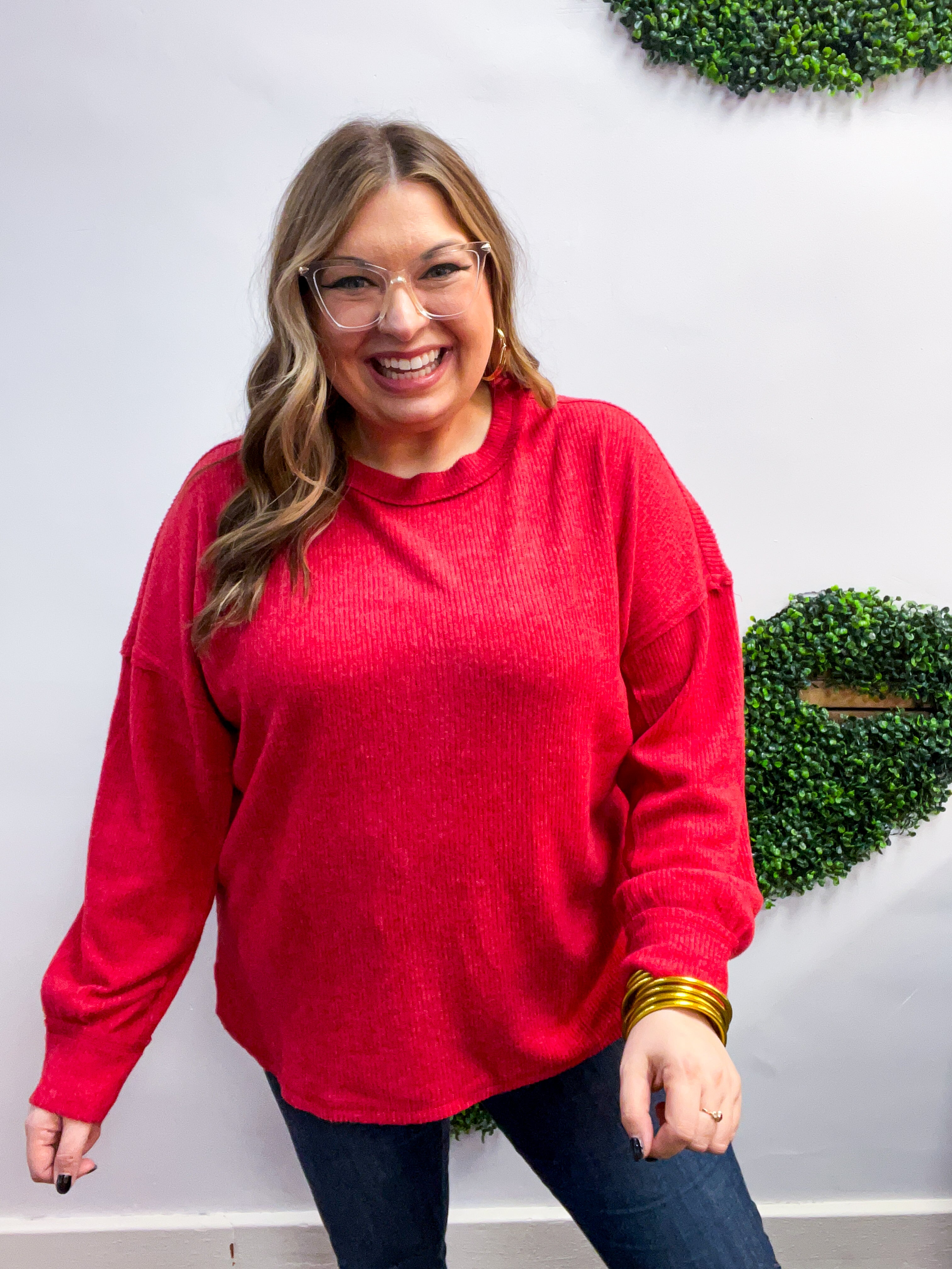 Meadow Ridge Drop Shoulder Sweater in Red