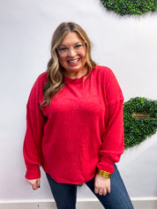 Meadow Ridge Drop Shoulder Sweater in Red