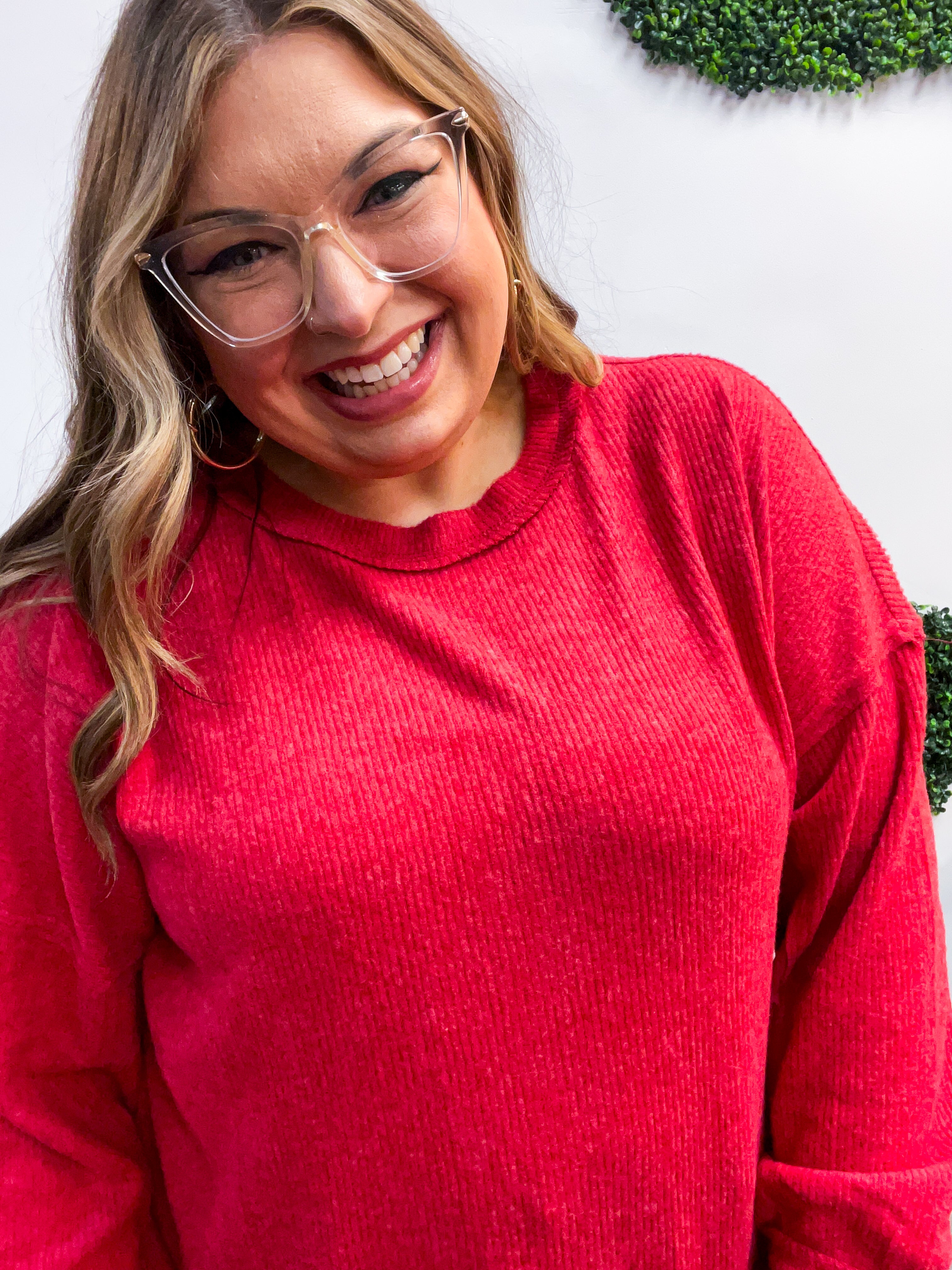 Meadow Ridge Drop Shoulder Sweater in Red
