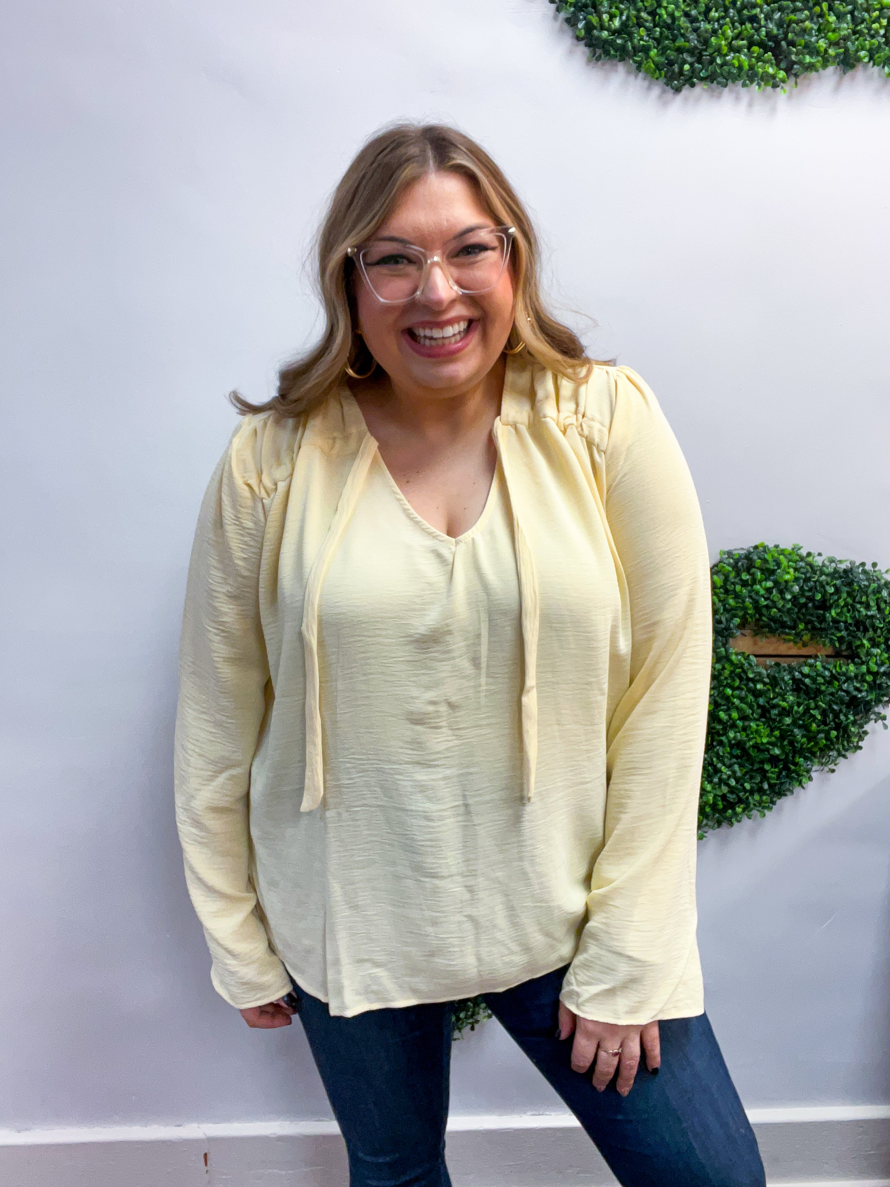 Softly Gathered Tie Blouse in Vanilla