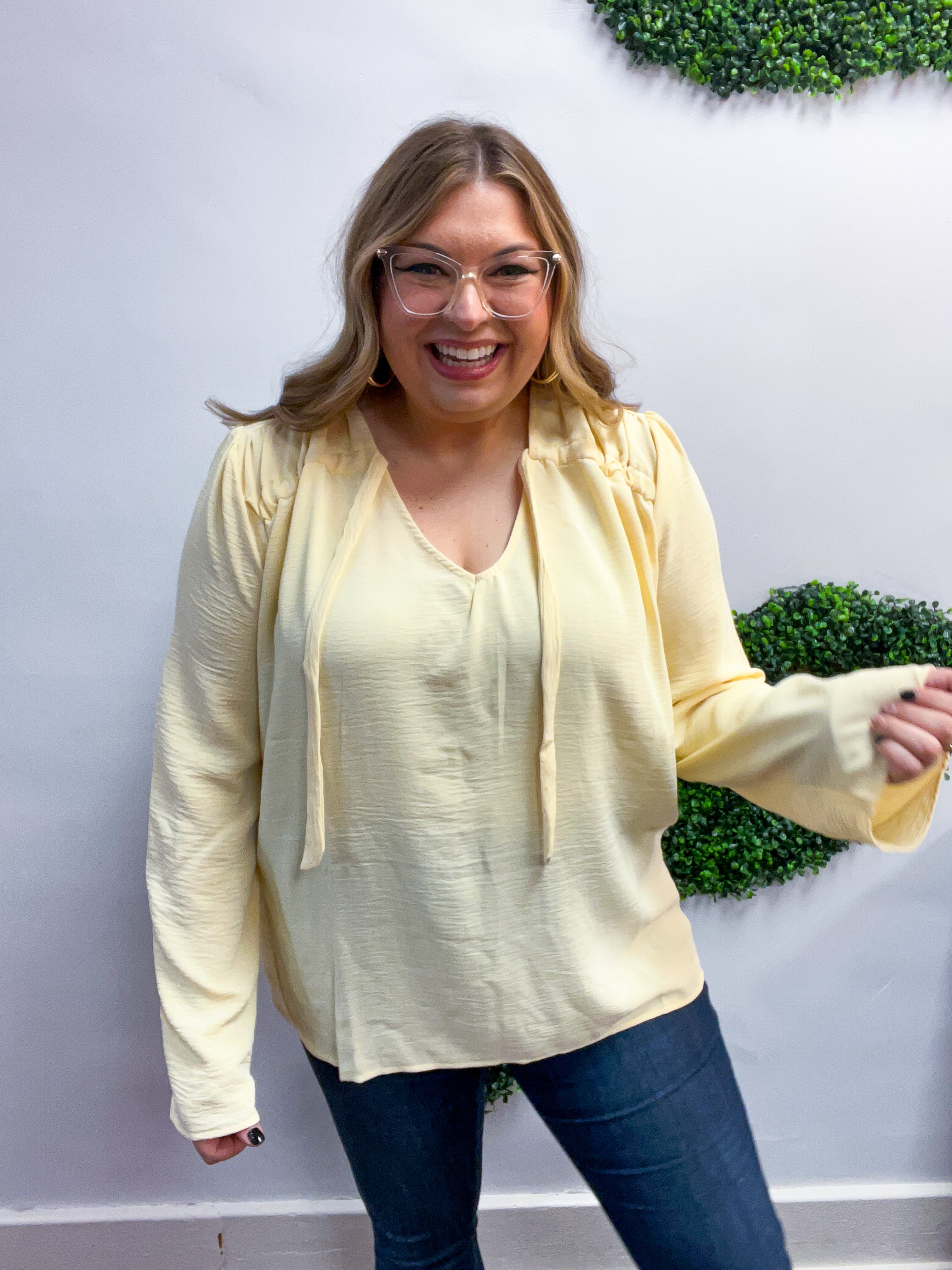 Softly Gathered Tie Blouse in Vanilla