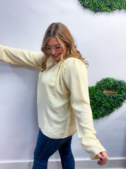 Softly Gathered Tie Blouse in Vanilla