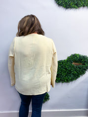 Softly Gathered Tie Blouse in Vanilla