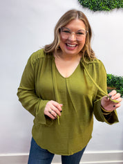 Softly Gathered Tie Blouse in Olive