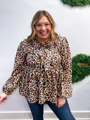 Feline Flair Ribbon Tie Babydoll Blouse