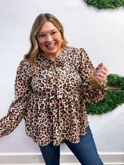 Feline Flair Ribbon Tie Babydoll Blouse