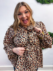Feline Flair Ribbon Tie Babydoll Blouse