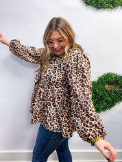 Feline Flair Ribbon Tie Babydoll Blouse