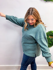 Meadow Ridge Drop Shoulder Sweater in Jade