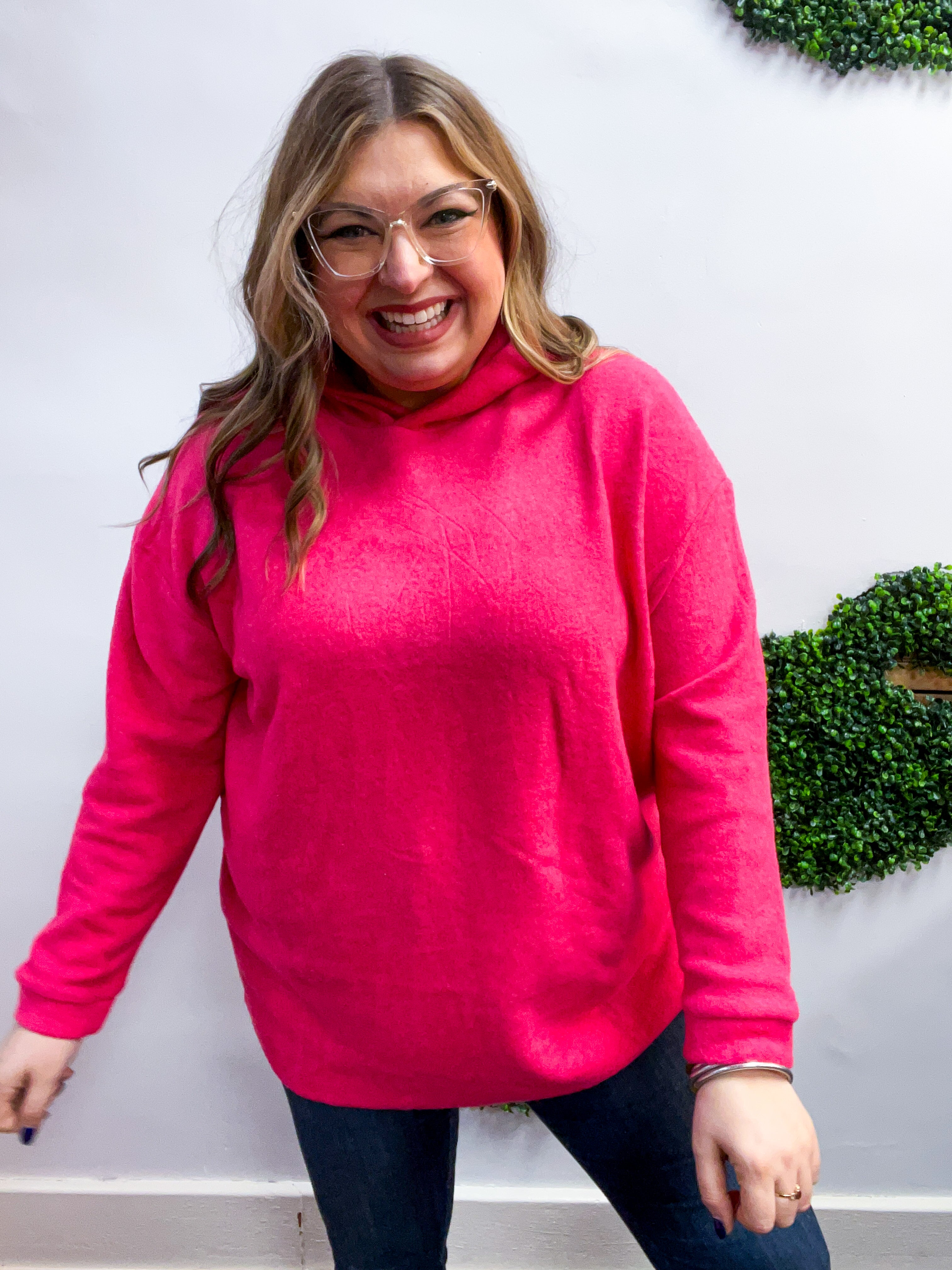 Snuggle Season Sweater Hoodie in Hot Pink
