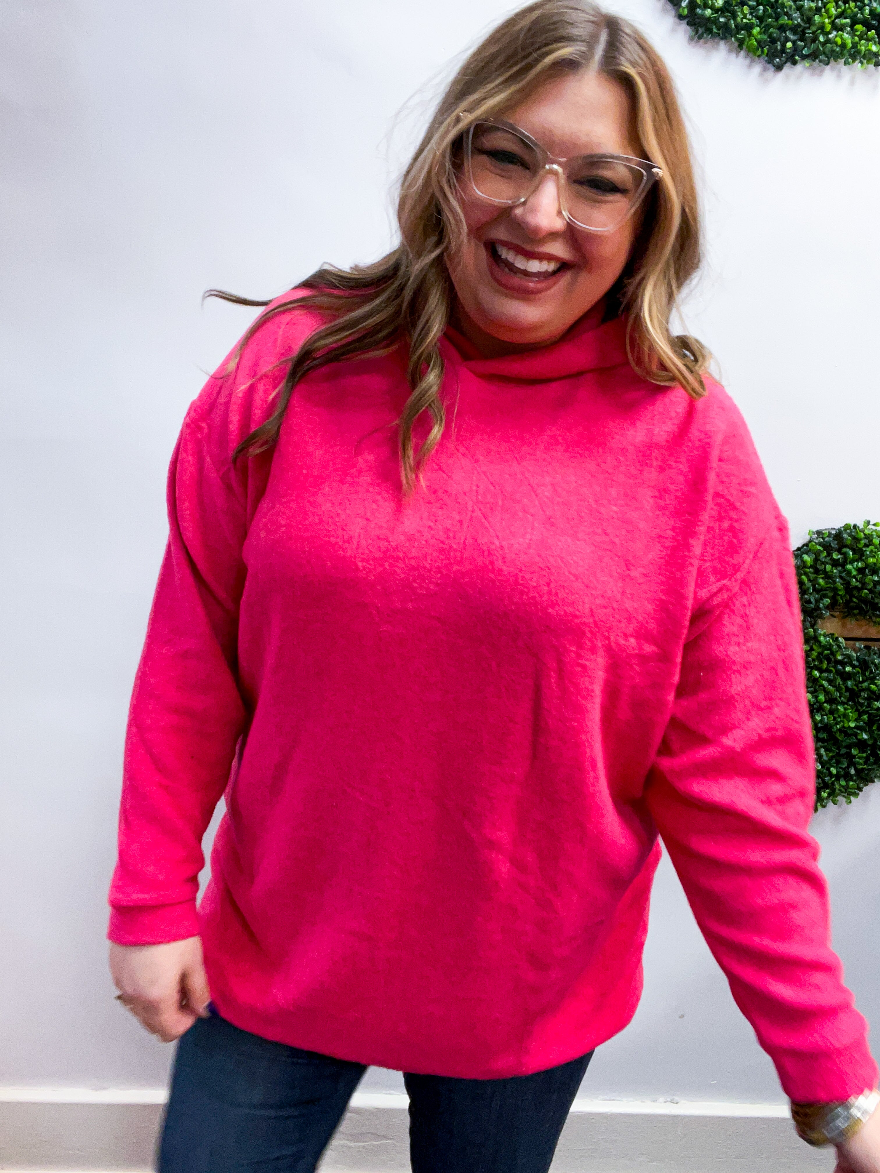 Snuggle Season Sweater Hoodie in Hot Pink
