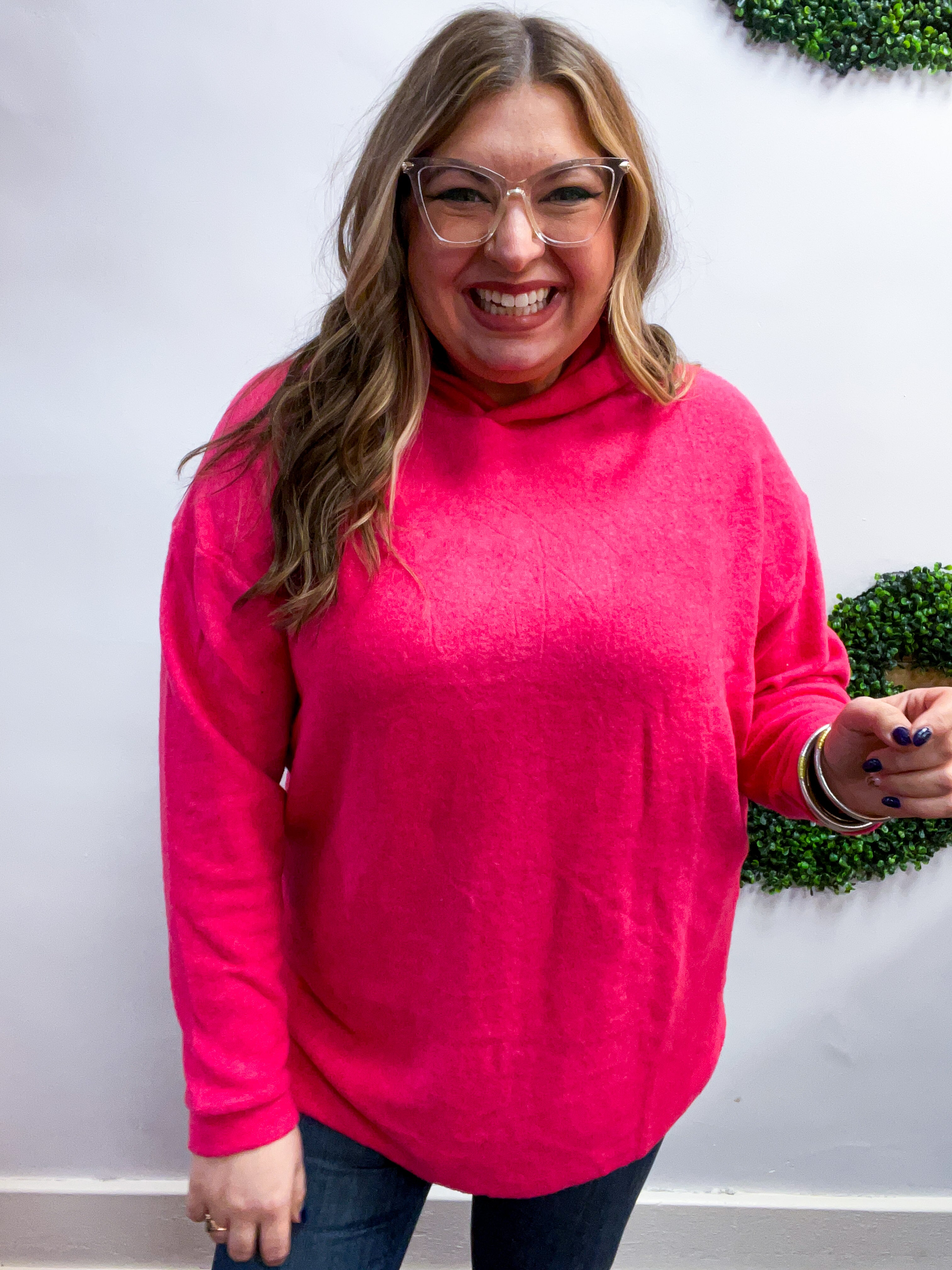 Snuggle Season Sweater Hoodie in Hot Pink