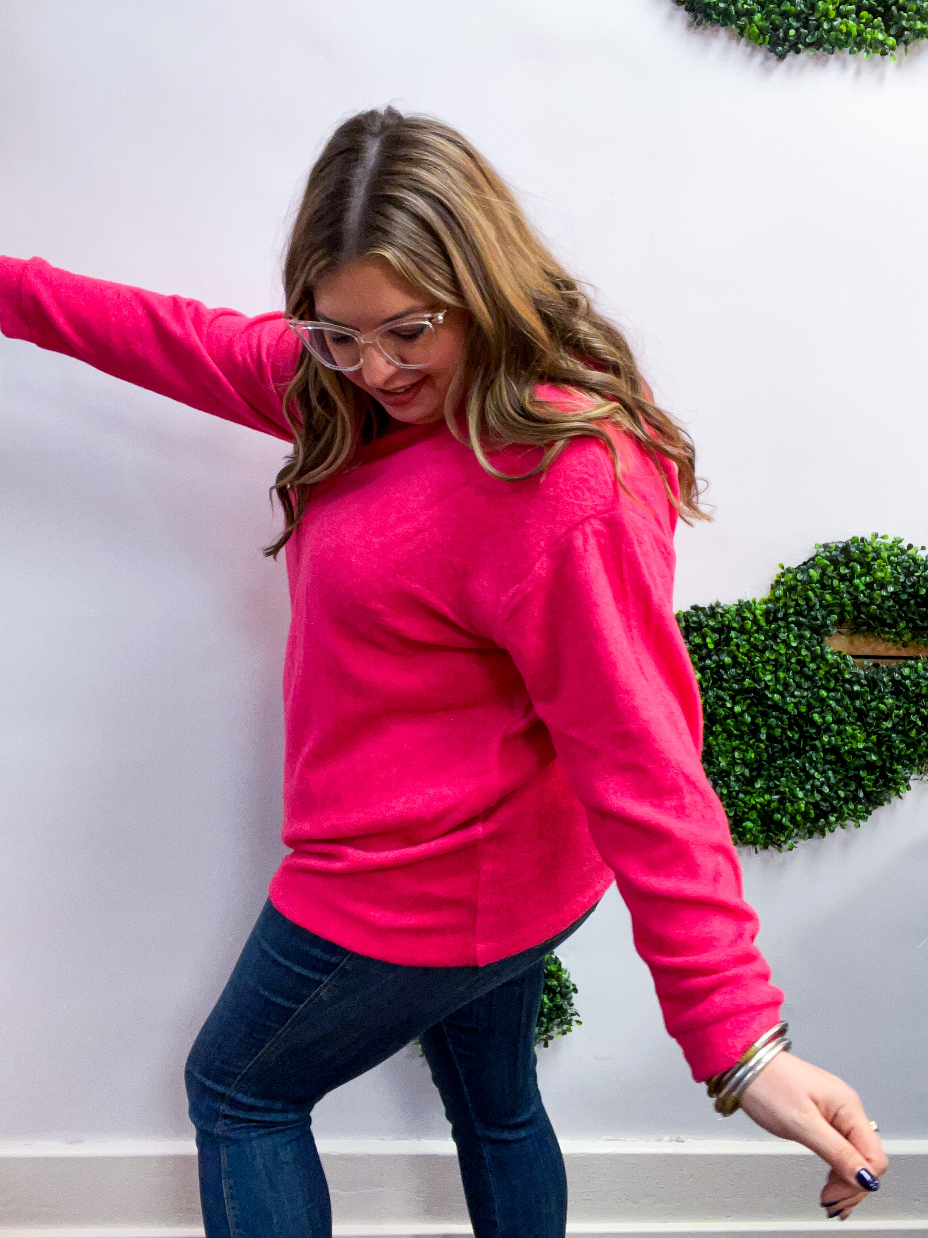 Snuggle Season Sweater Hoodie in Hot Pink