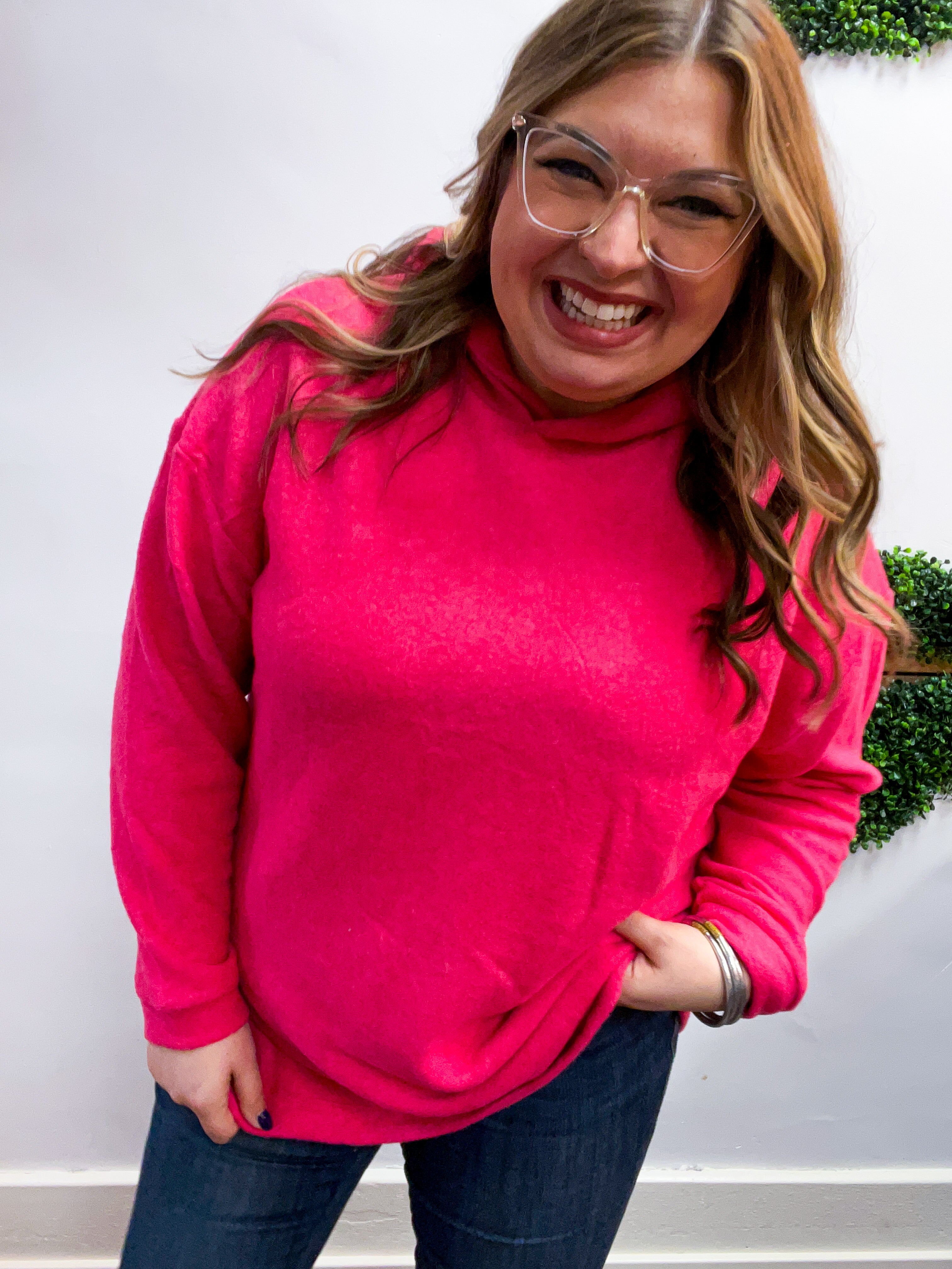 Snuggle Season Sweater Hoodie in Hot Pink