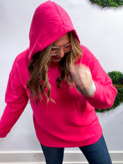 Snuggle Season Sweater Hoodie in Hot Pink