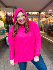 Snuggle Season Sweater Hoodie in Hot Pink