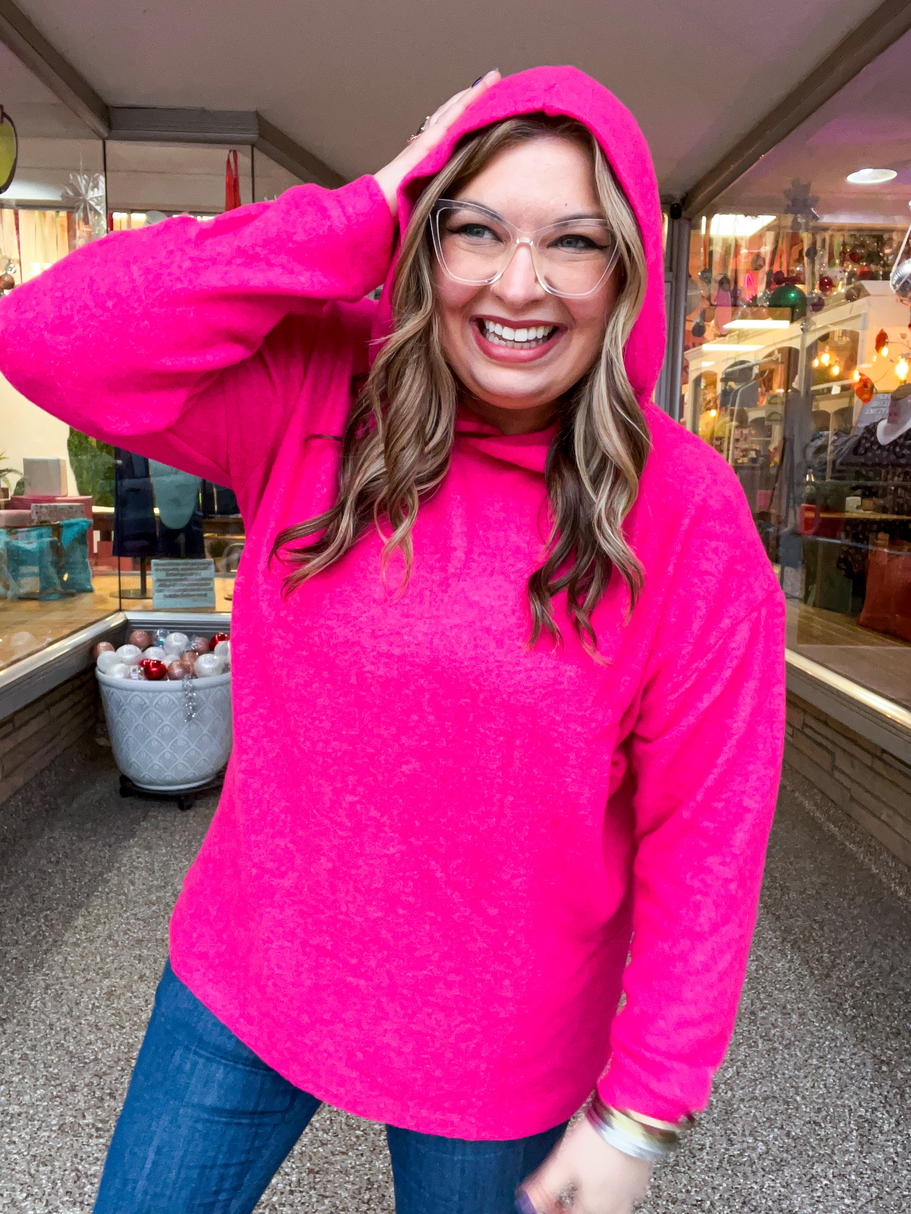 Snuggle Season Sweater Hoodie in Hot Pink