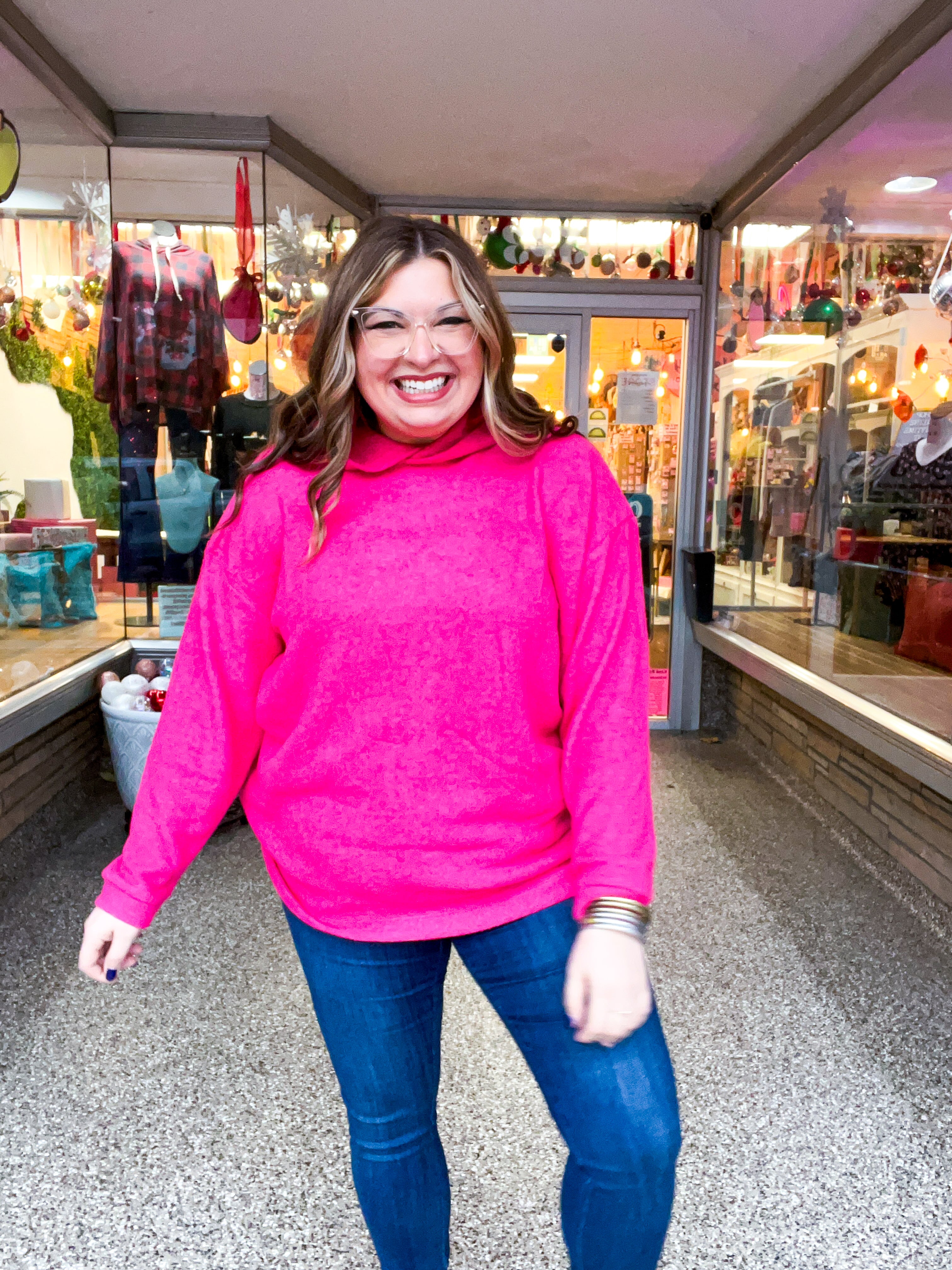 Snuggle Season Sweater Hoodie in Hot Pink