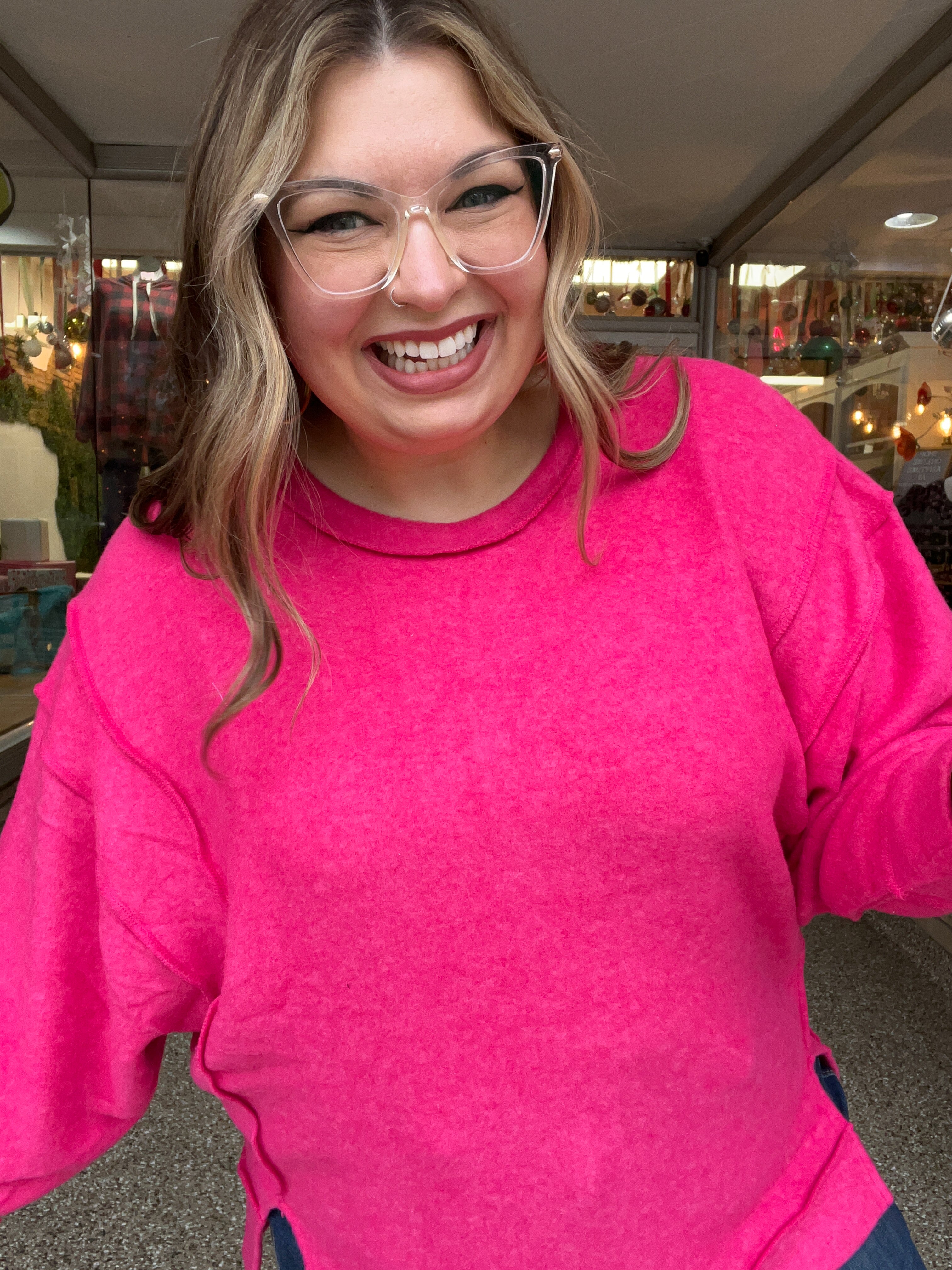 Warm Wishes Pullover in Hot Pink