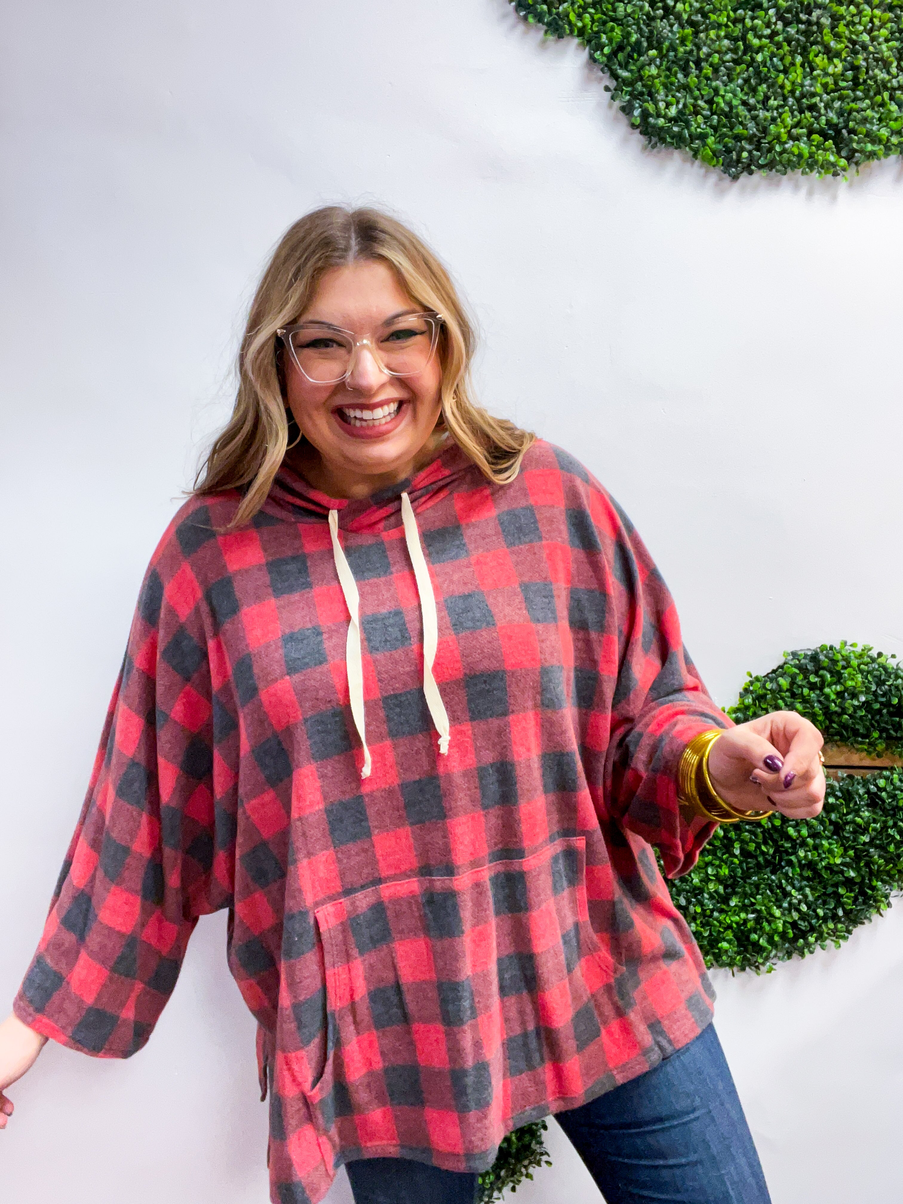 Plaid Perfection Hooded Poncho in Red *FINAL SALE*