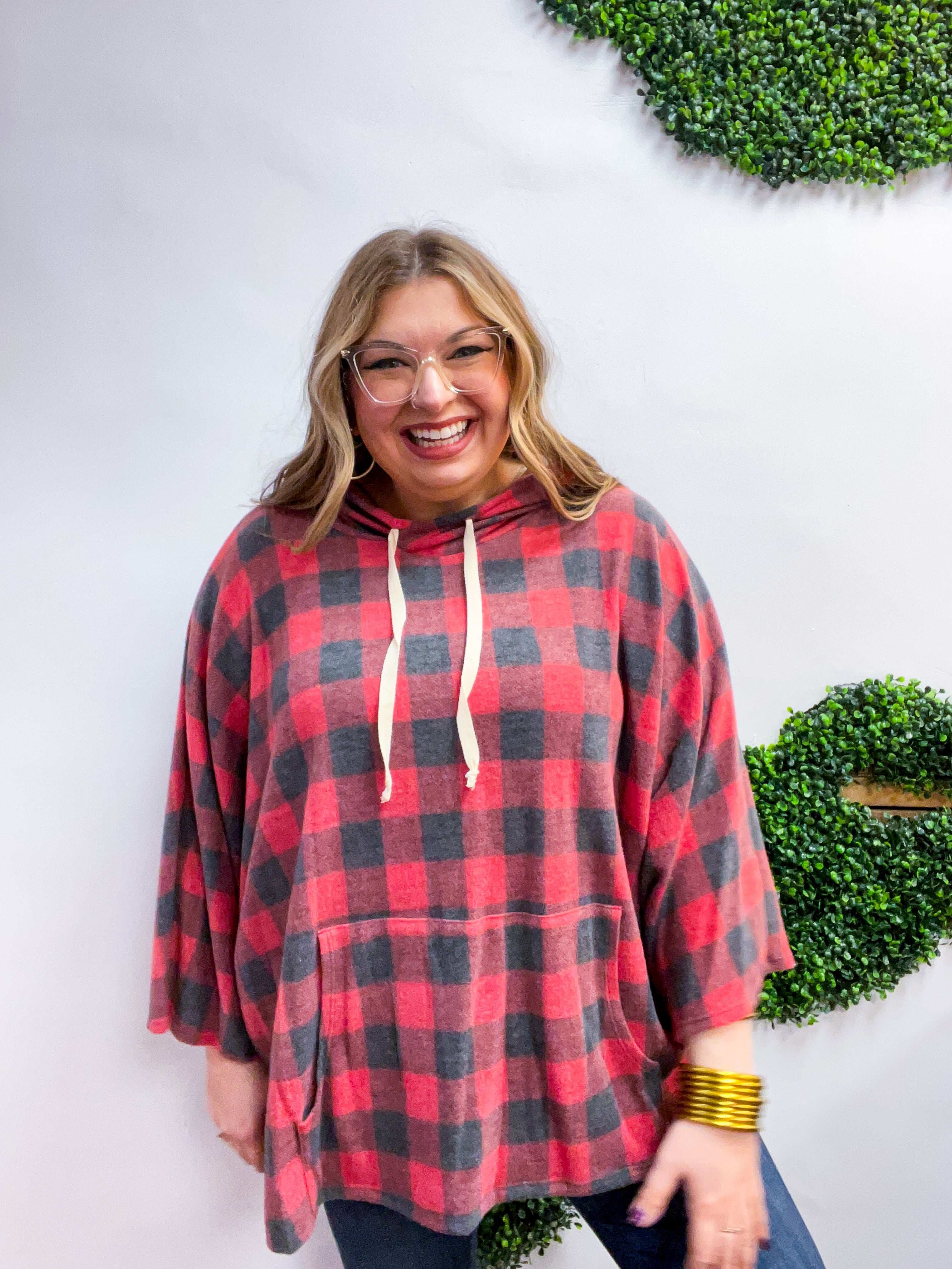 Plaid Perfection Hooded Poncho in Red *FINAL SALE*