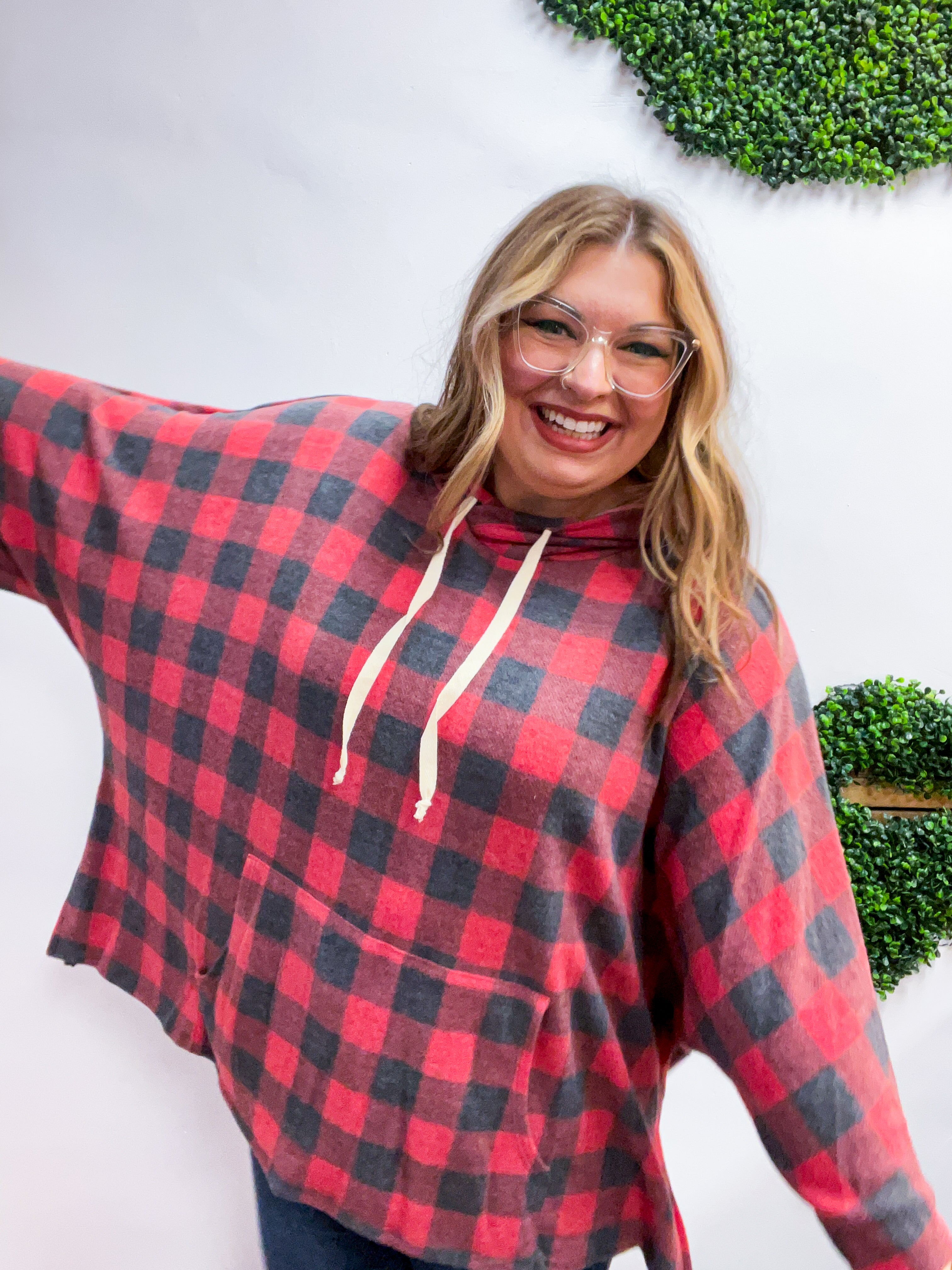 Plaid Perfection Hooded Poncho in Red *FINAL SALE*