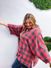 Plaid Perfection Hooded Poncho in Red *FINAL SALE*