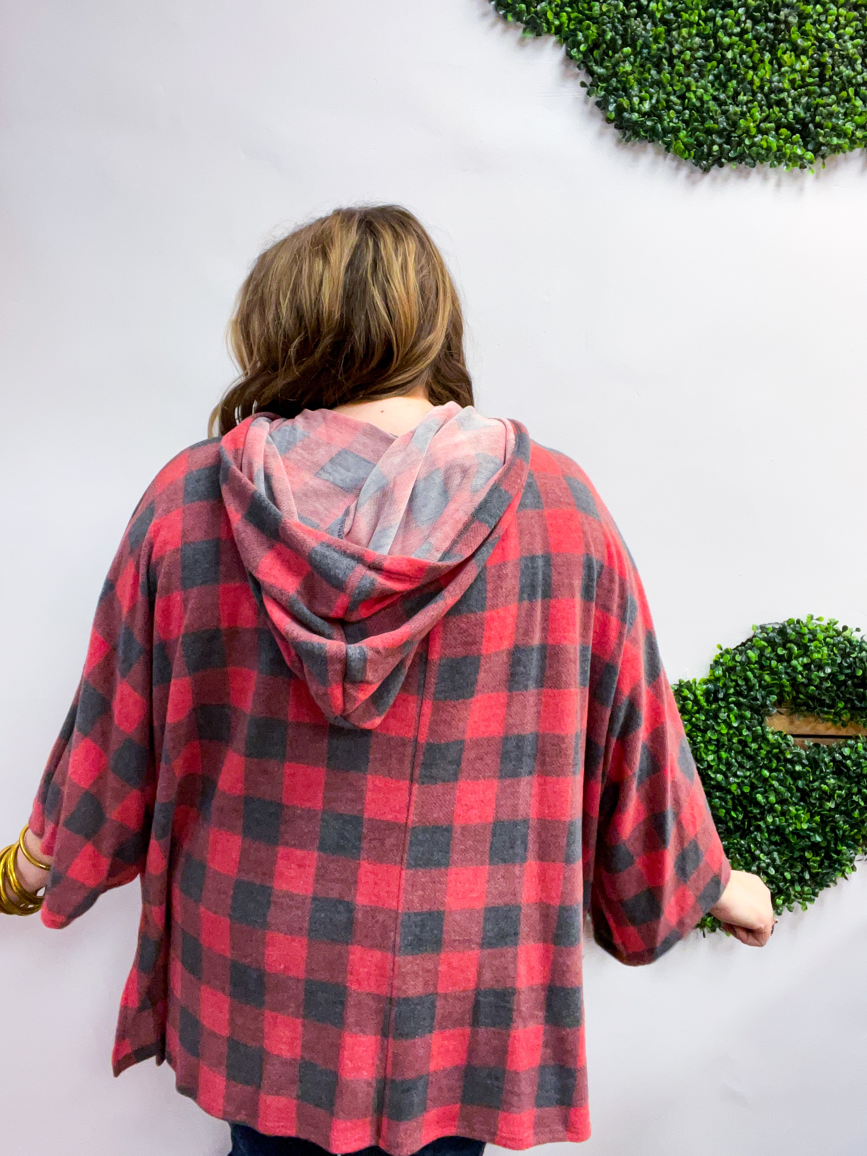 Plaid Perfection Hooded Poncho in Red *FINAL SALE*