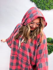 Plaid Perfection Hooded Poncho in Red *FINAL SALE*