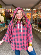 Plaid Perfection Hooded Poncho in Red *FINAL SALE*