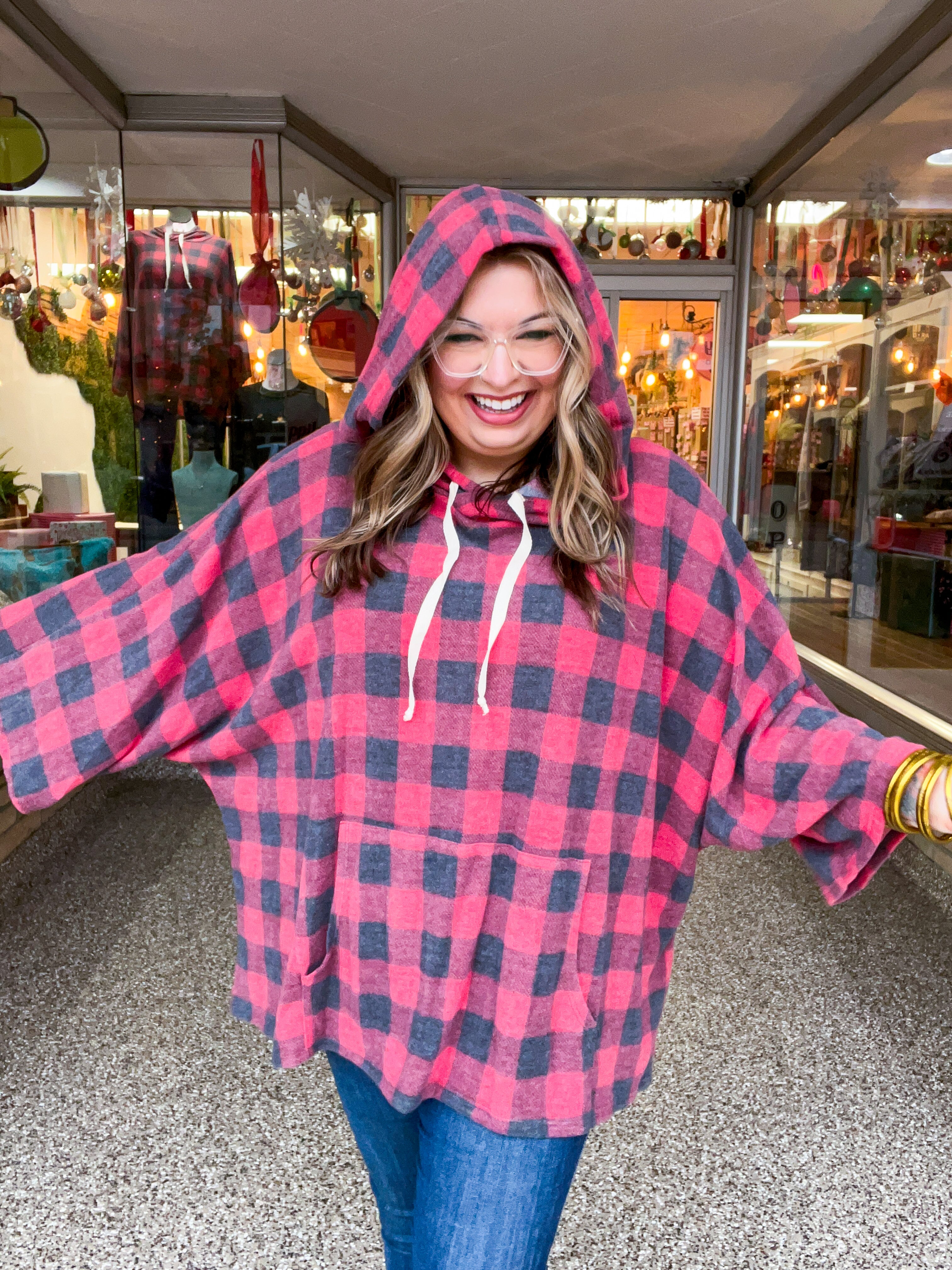 Plaid Perfection Hooded Poncho in Red *FINAL SALE*