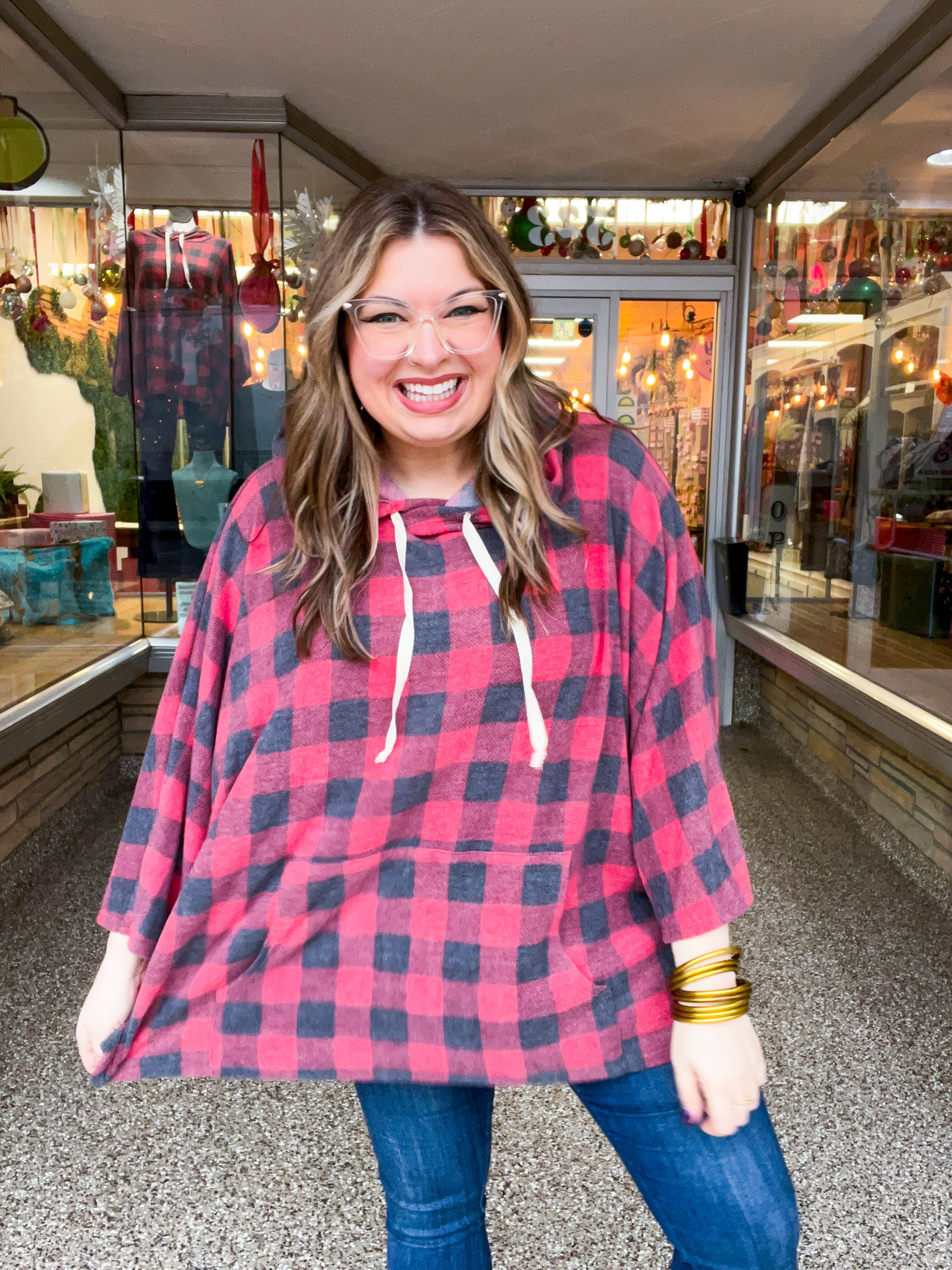 Plaid Perfection Hooded Poncho in Red *FINAL SALE*