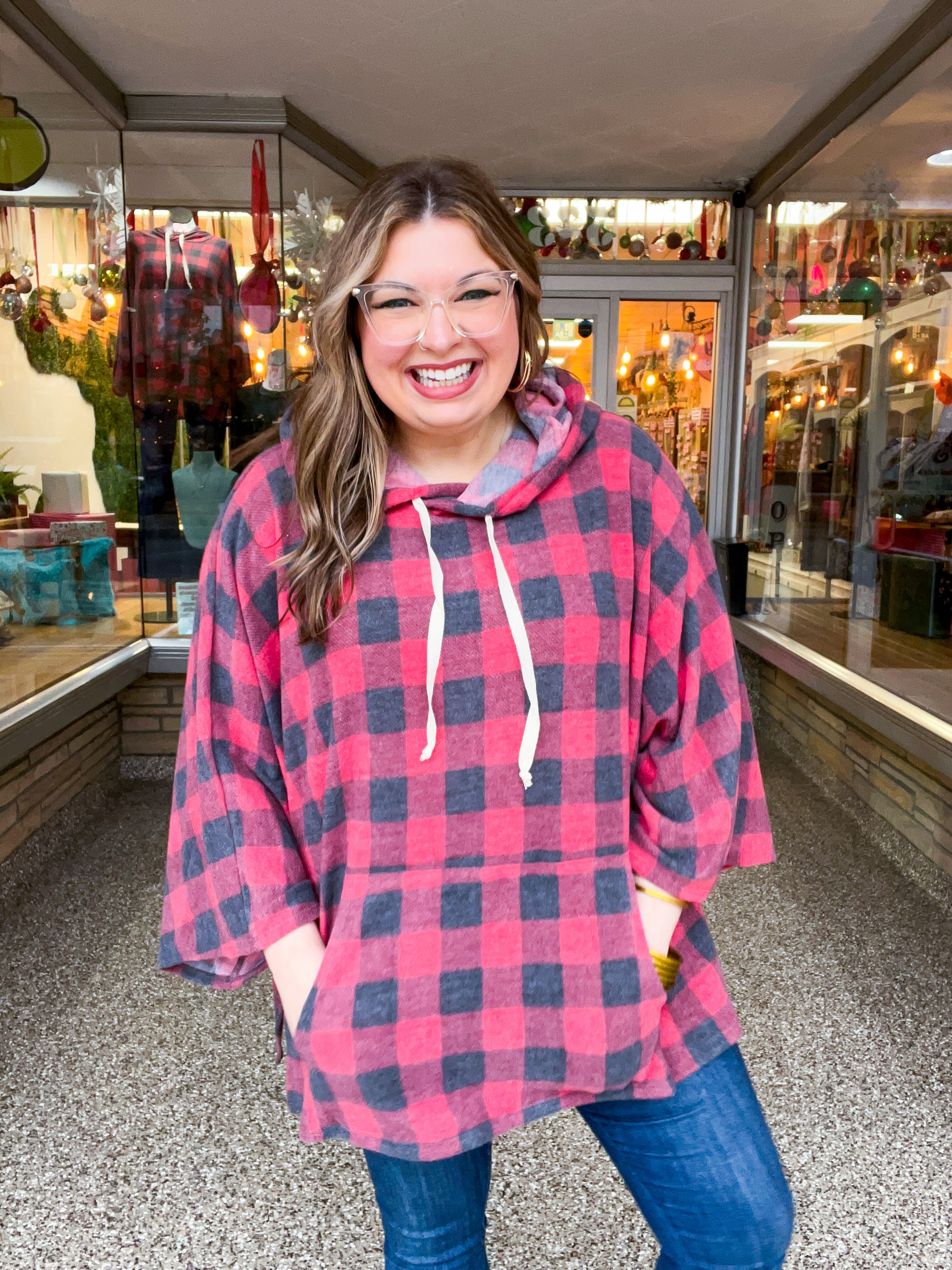 Plaid Perfection Hooded Poncho in Red *FINAL SALE*
