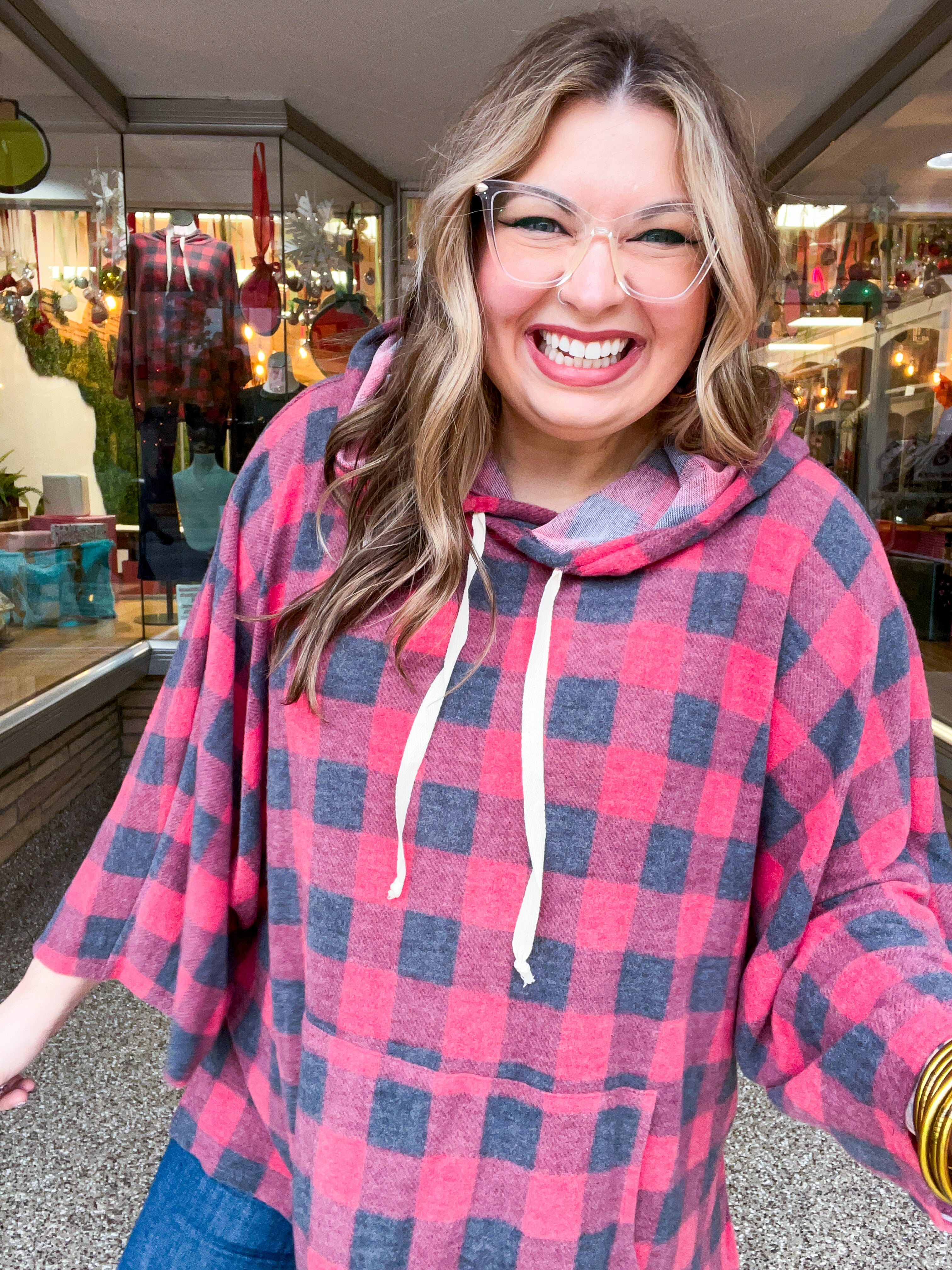 Plaid Perfection Hooded Poncho in Red *FINAL SALE*