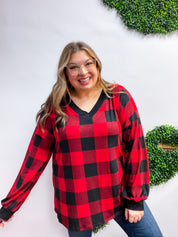 Country Classic V-Neck Top in Red