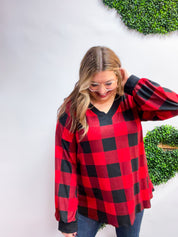 Country Classic V-Neck Top in Red