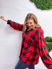 Country Classic V-Neck Top in Red