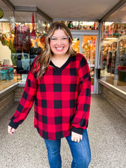 Country Classic V-Neck Top in Red